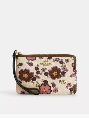 Coach Corner Zip Wristlet with Floral Print